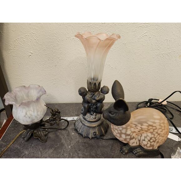 VINTAGE ORNATE CHERUB ANGEL BLOWING HORN LAMP / NIGHT‎ LIGHT - Picture 9 of 10